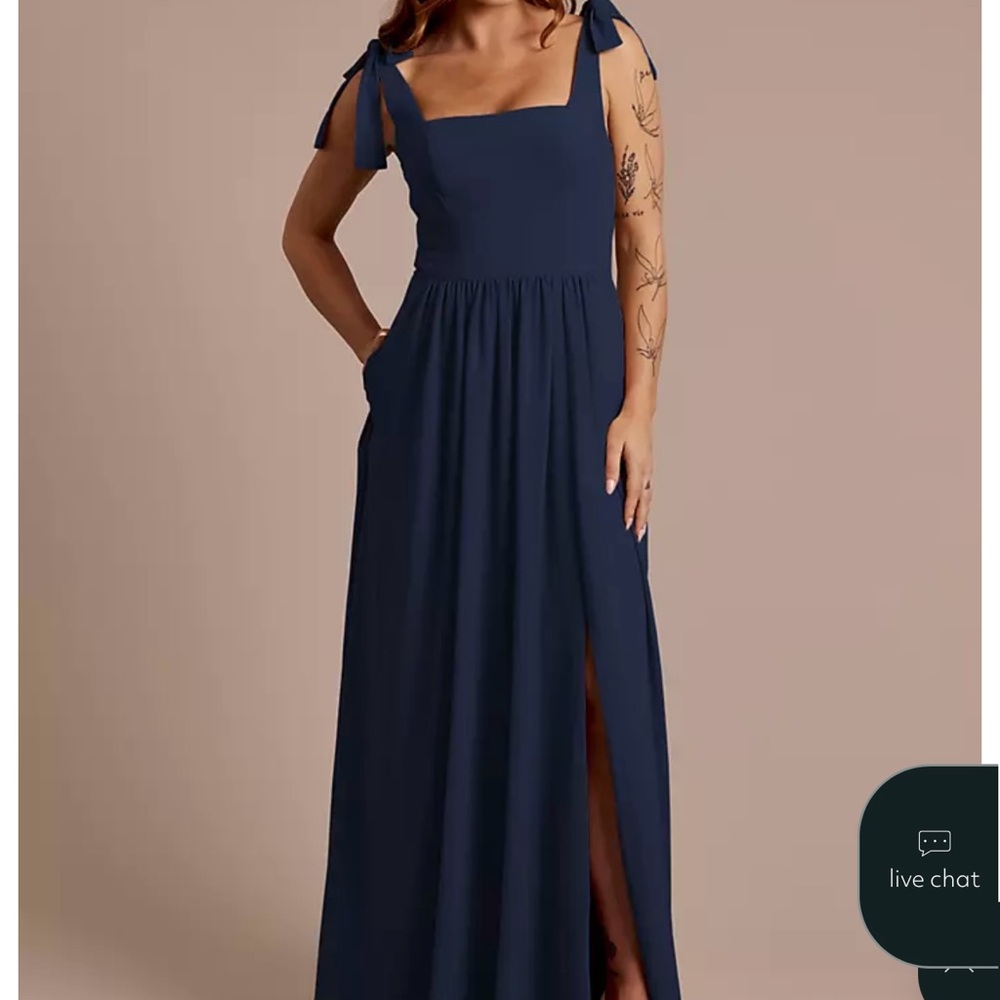 David’s Bridal Studio Elegant Marine (Navy) Maxi Dress with Slit